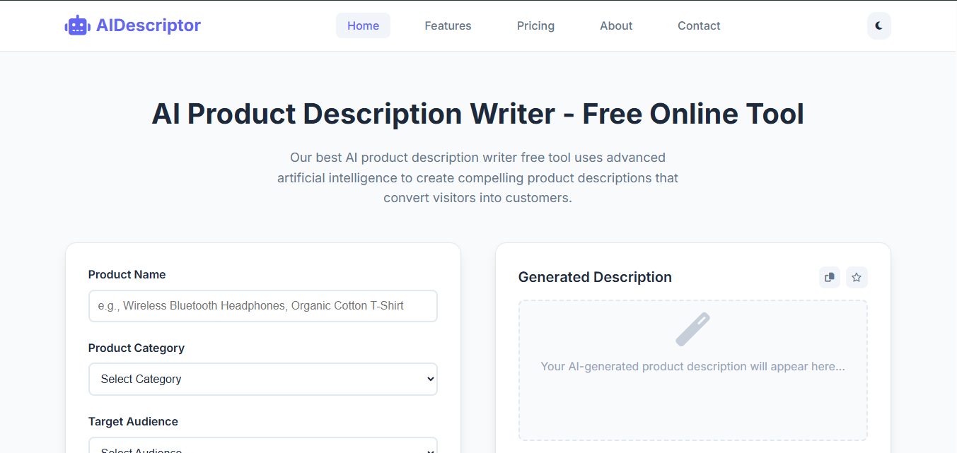AI Product Description Writer Screenshot